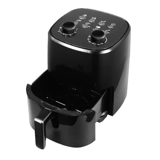 Black rockarmor 12-volt 4L vehicle air fryer with timer and temperature dials for camp cooking perfectly cooked meals