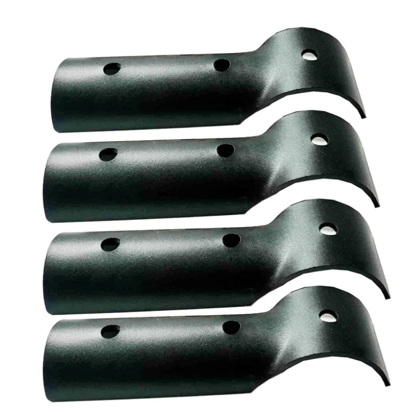 Four matte black metal brush bar clamps in a fitting kit 60-63mm for rockarmor brush bar installation