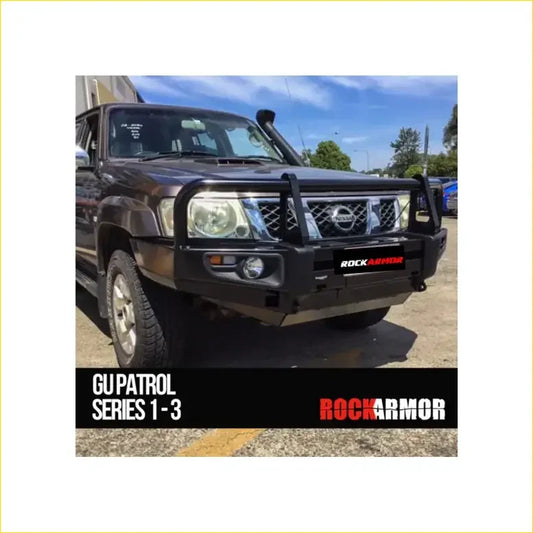 Black rockarmor gu patrol series 1-3 front bumper guard in sturdy metal for tough off-road protection