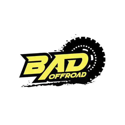 BAD OFFROAD’ logo with tire tread background.