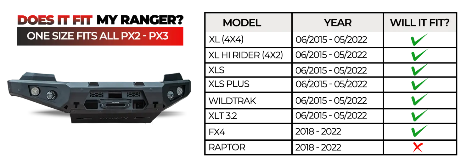Rockarmor Gt Steel Hoopless Bullbar Combo Pack - Ford Ranger PX2 & 3