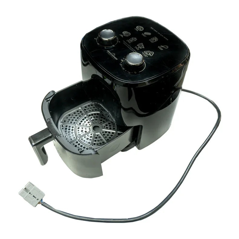 Black Rockarmor 4L 12V Vehicle Air Fryer with removable basket for convenient cooking
