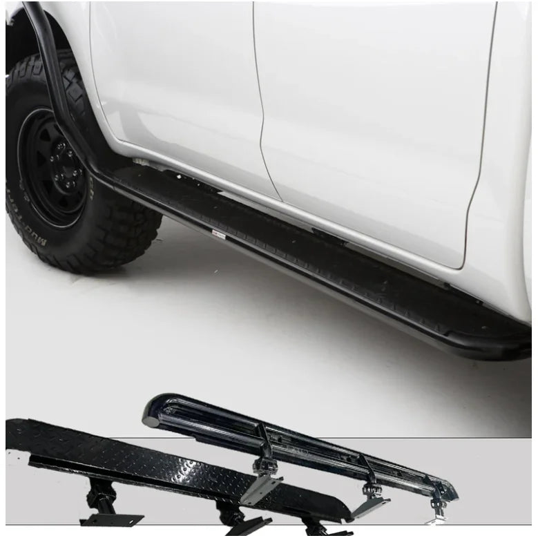 Black premium steel rockarmor brushbar side steps for Toyota Hilux 2005 plus perfect as bull bar or rockslider