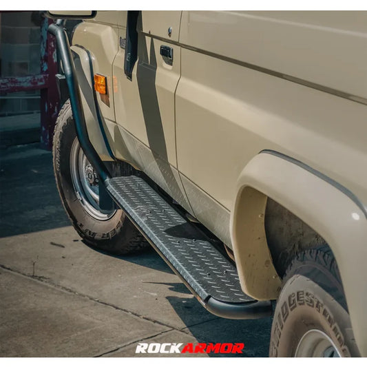 Black steel off-road side step rockarmor brushbar for toyota troopy carrier suits gt bullbar models fj75 to fj79