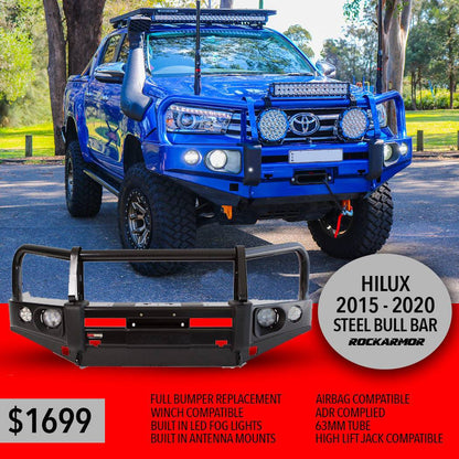 Rockarmor Elite Hoop Steel Bullbar - Toyota Hilux N80 2015-2020 (Full Bar Replacement)
