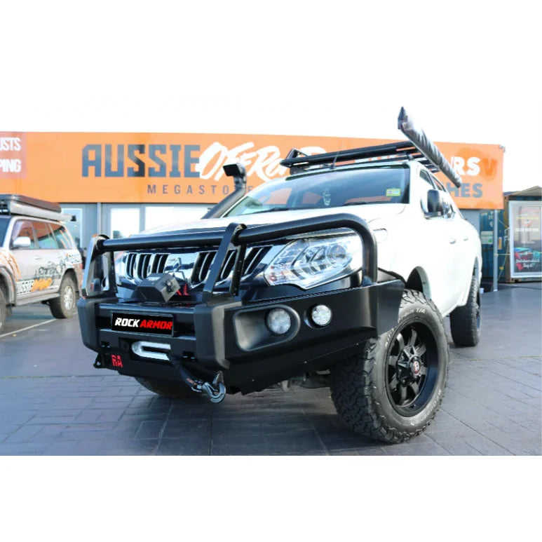 White off-road toyota hilux n80 with rockarmor elite steel full bar replacement bull bar for 2015-2020 models