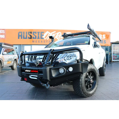 White off-road toyota hilux n80 with rockarmor elite steel full bar replacement bull bar for 2015-2020 models