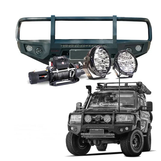 Rockarmor Gt Hoopless Steel Bullbar Combo Package - Toyota 78 Troopy 2007-2023 (Full Bar Replacement)