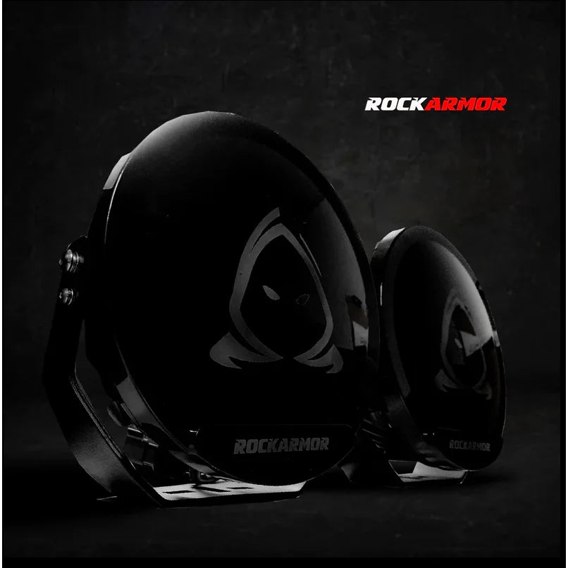 Glossy black off-road driving lights on Rockarmor GT Steel Bull Bar for Mitsubishi MR Triton
