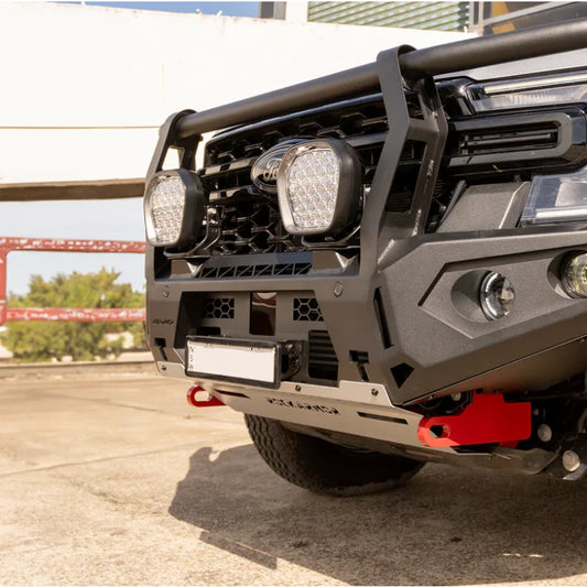 Black rockarmor gt bull bull bar with lights and red tow hooks for gen ford everest