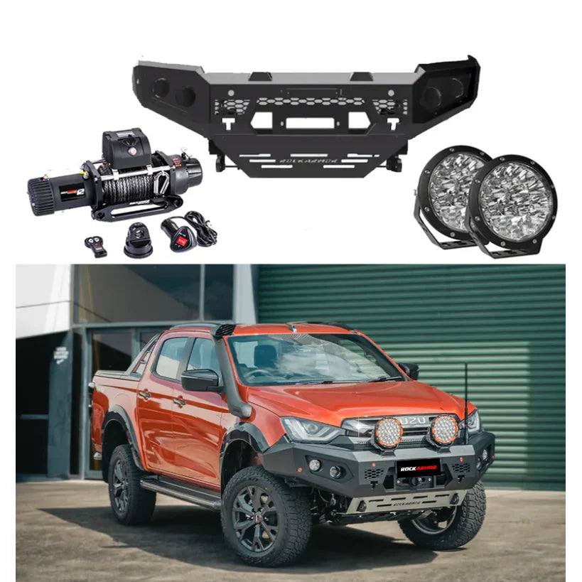 Off-road vehicle accessories featuring rockarmor gt steel hoopless bullbar combo pack for mazda bt50 2020 plus