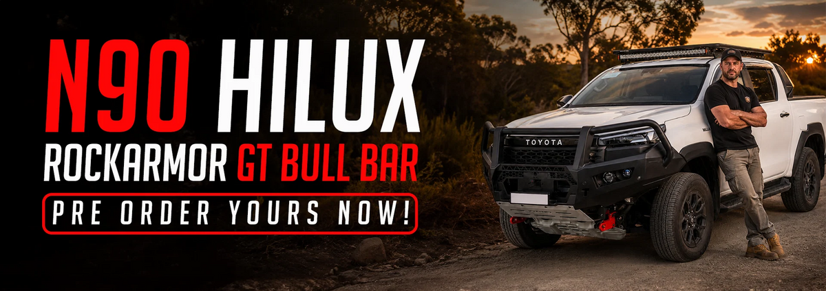 Toyota Hilux N90 2026 fitted with a Rockarmor GT hoop steel bullbar
