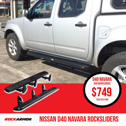 Rockarmor Steel Rockslider Side Steps - Nissan Navara D40