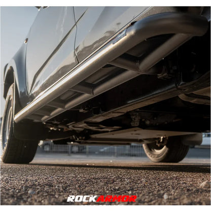 Rockarmor steel rock sliders side steps in black 52mm diameter for isuzu dmax 08 20 plus with durable steel construction