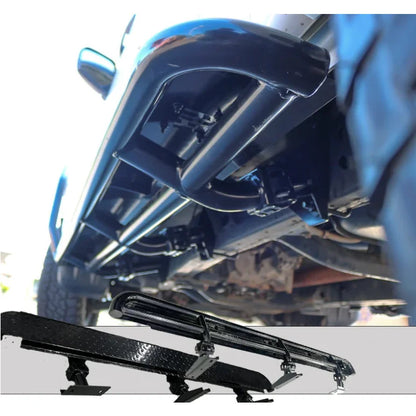 Black rockarmor steel rockslider side steps for mitsubishi triton ml mn 2006+ dual cab with 52mm air bag compatible