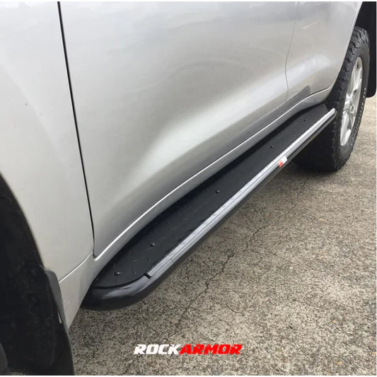 Silver rockarmor steel rockslider side step with steel checker plate for toyota landcruiser 200 series back side