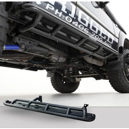 Black metal rock sliders with steel checker plate design for Toyota Landcruiser Fj80 1990-1997