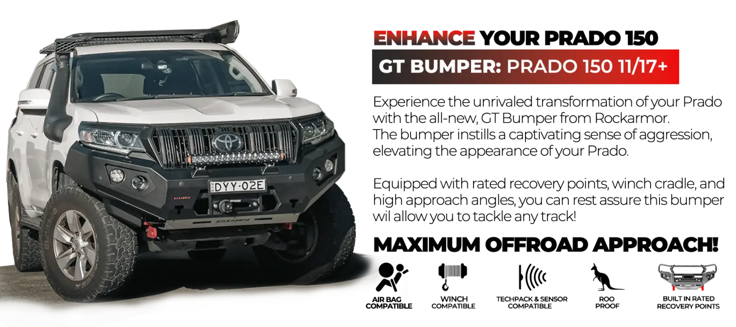Rockarmor Gt Steel Hoopless Bullbar Combo - Toyota Prado 150 11/2017-Current