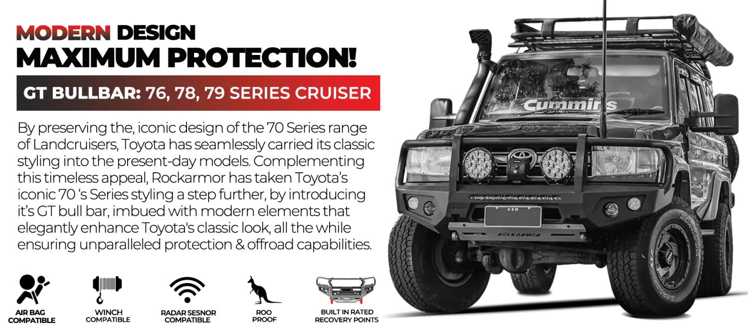 Rockarmor Gt Hoop Steel Bullbar - Toyota Landcruiser 79 03/2007 - 11/2023 (Full Bar Replacement)