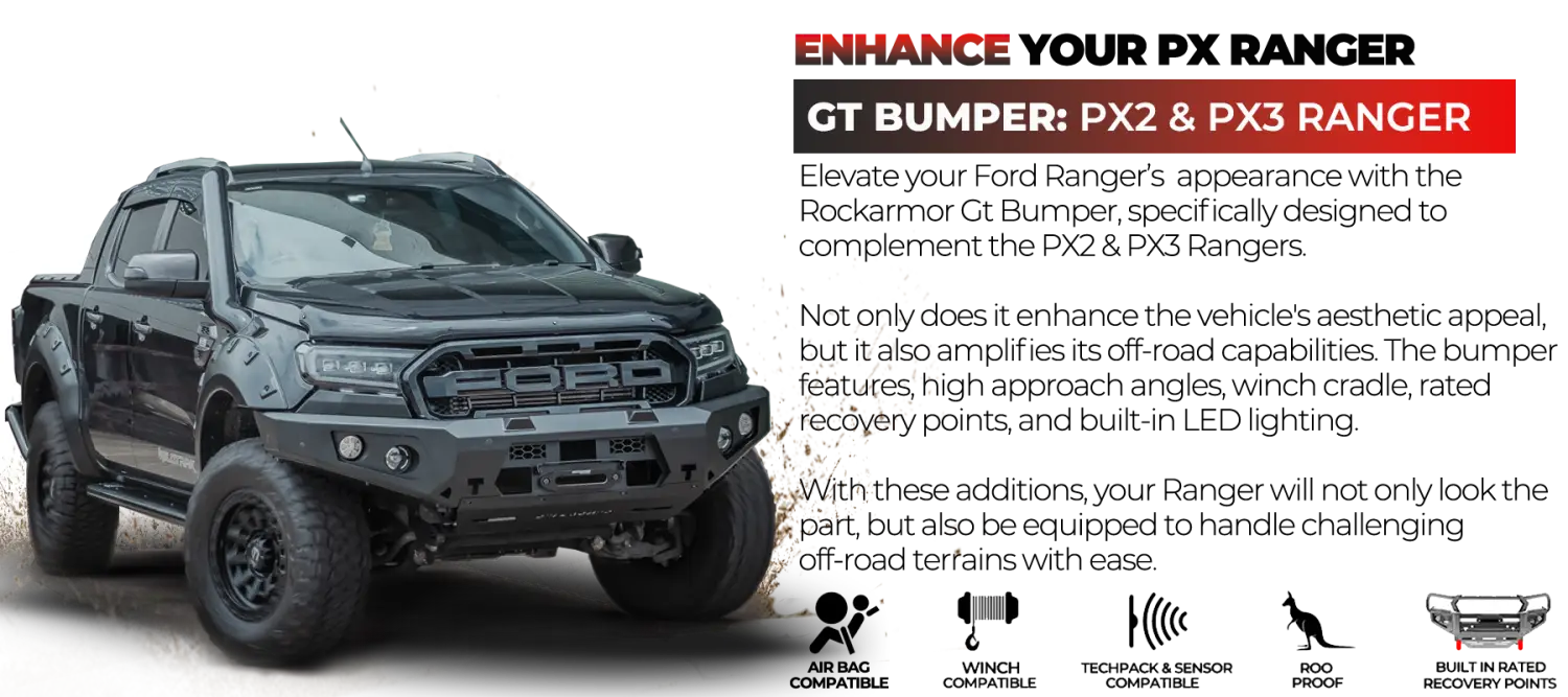 Rockarmor Gt Steel Hoopless Bullbar Combo Pack - Ford Ranger PX2 & 3