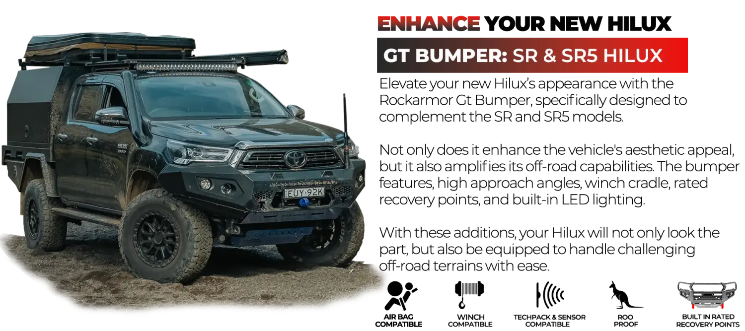 Rockarmor Gt Steel Hoopless Bullbar Combo Pack - Toyota Hilux 2020-2025