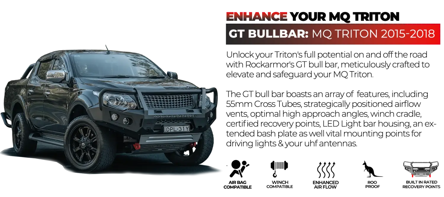 Rockarmor Gt Hoop Steel Bullbar - Mitsubishi Triton MQ 04/2015 - 10/2018 (Full Bar Replacement)